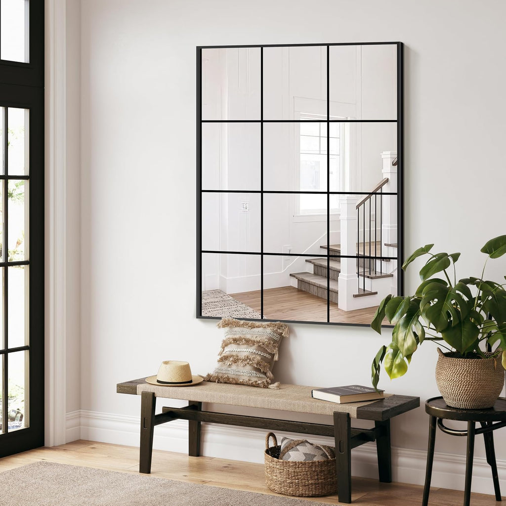 Window Mirrors for Wall Decor, Wall Mirrors Decorative Window Pane 30 x 40, Rectangular Metal Framed Wall Mounted