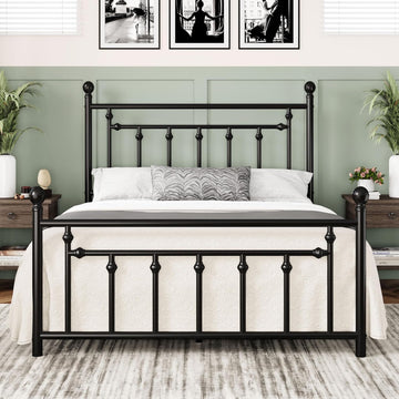 14 Inch Queen Metal Platform Bed Frame with Victorian Vintage Headboard and Footboard/Mattress Foundation/Under Bed