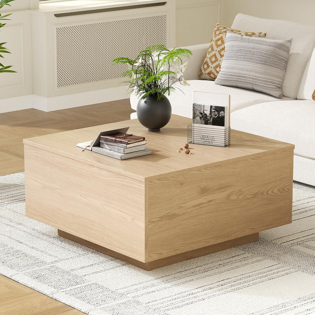 Lift Top Coffee Table, Wood Square Coffee Table with Storage, Farmhouse Coffee Tables with Hidden Storage Compartment