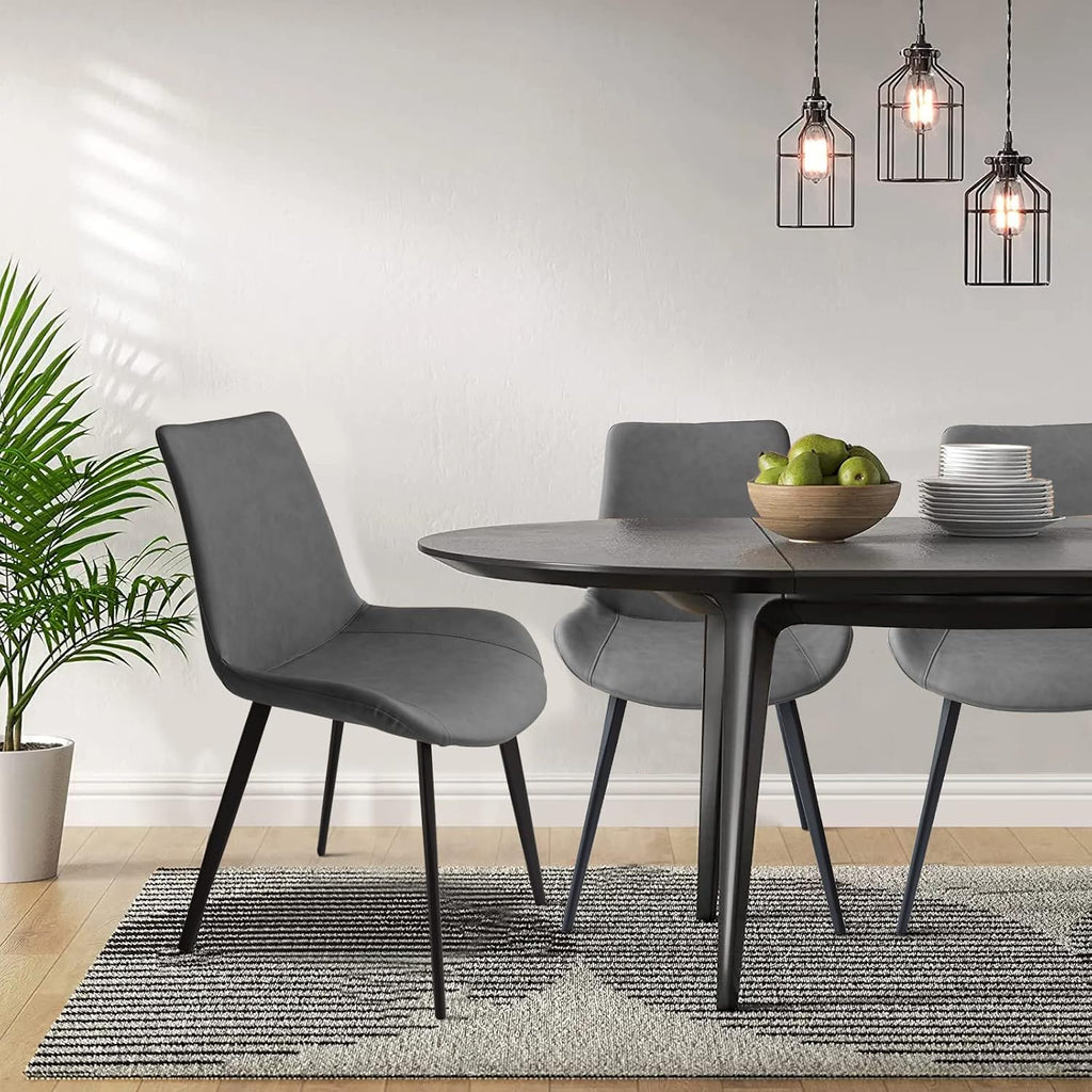Dining Chairs Set of 4, Modern Kitchen & Dining Room Chairs, Upholstered Faux Leather Cushion Seat and Sturdy Metal