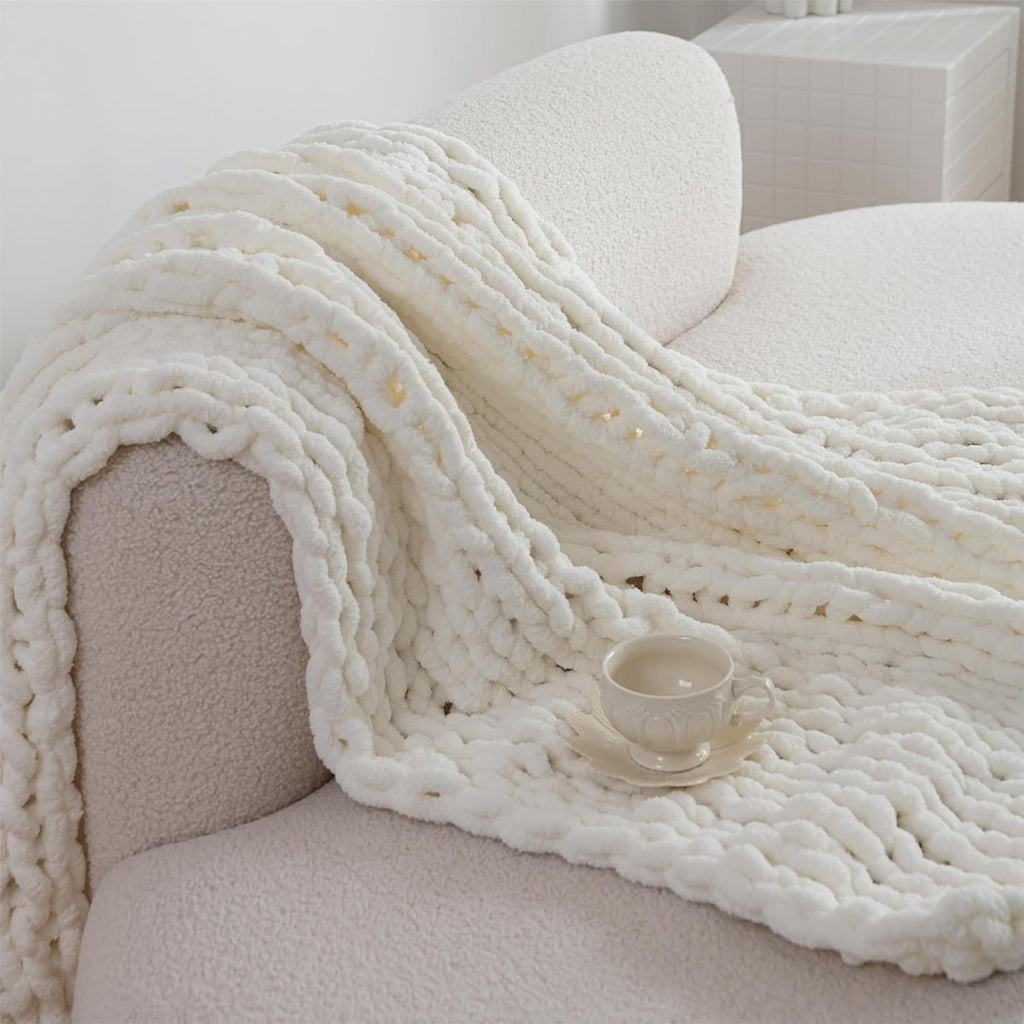 Chunky Knit Blanket Throw 50"×60" Knitted Throw Blankets