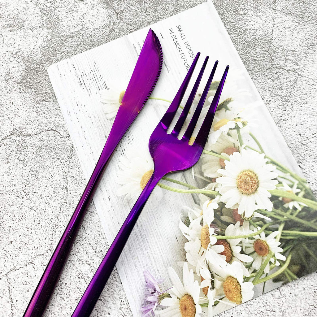 Silverware Set, Mirror Polished Purple Flatware Cutlery Set Service for 4, Shiny Finish 24 Pieces Stainless Steel