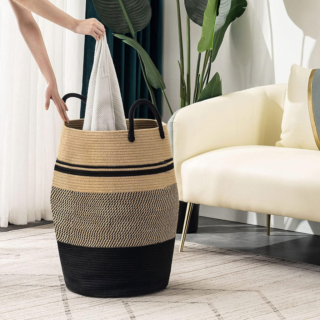 Large Laundry Basket Hamper Woven Blanket Basket Clothes Hamper | 105L Tall Clothes Hamper, Rope Wicker Laundry
