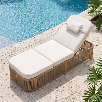 Outdoor Chaise Lounge Chairs, 5-Position Adjustable Patio Reclining Lounge Chairs with Cushion, All-Weather Rope
