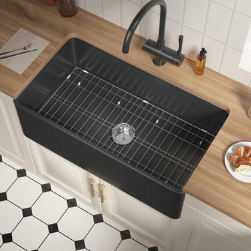 Matte Black Farmhouse Sink 33 Inch Fireclay Apron Front Kitchen Sink