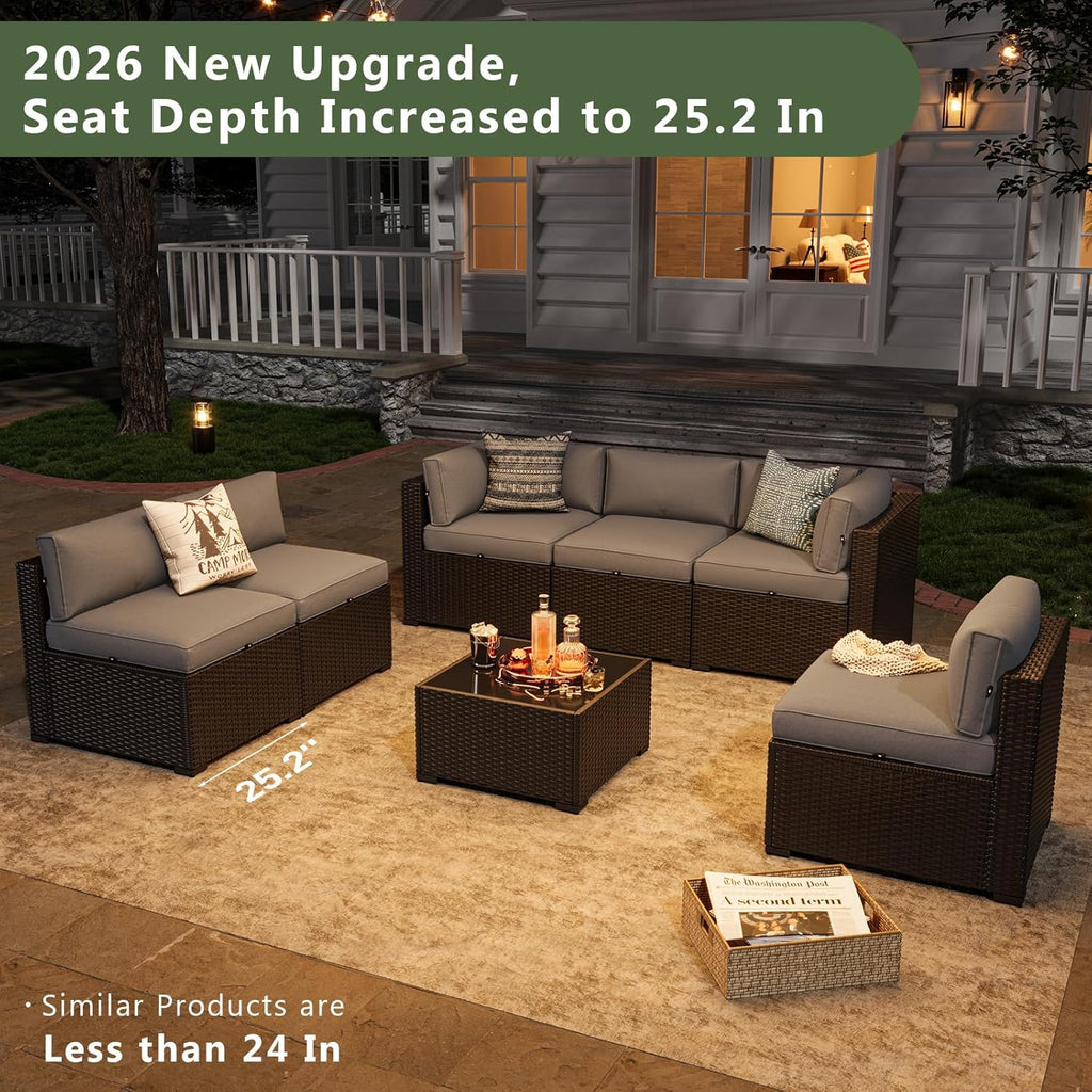 7 Piece Patio Furniture Set Wicker Rattan Patio Sectional Sofa Set Outdoor Seating Furniture with Thickened
