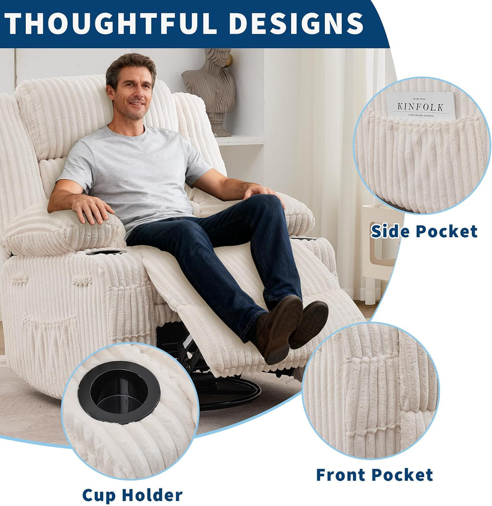 Rocking Recliner Chair Lazy Boy Jumbo Corduroy Nursery Swivel Glider | Recliner with Cup Holder Nursery Glider with