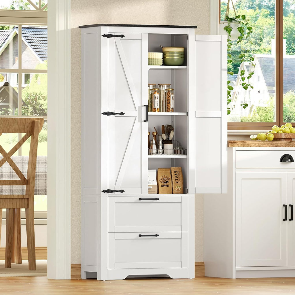 66.1" H Storage Cabinet with 2 Drawers, Farmhouse Kitchen Pantry Cabinet with 2 Doors & Adjustable Shelf, Bathroom