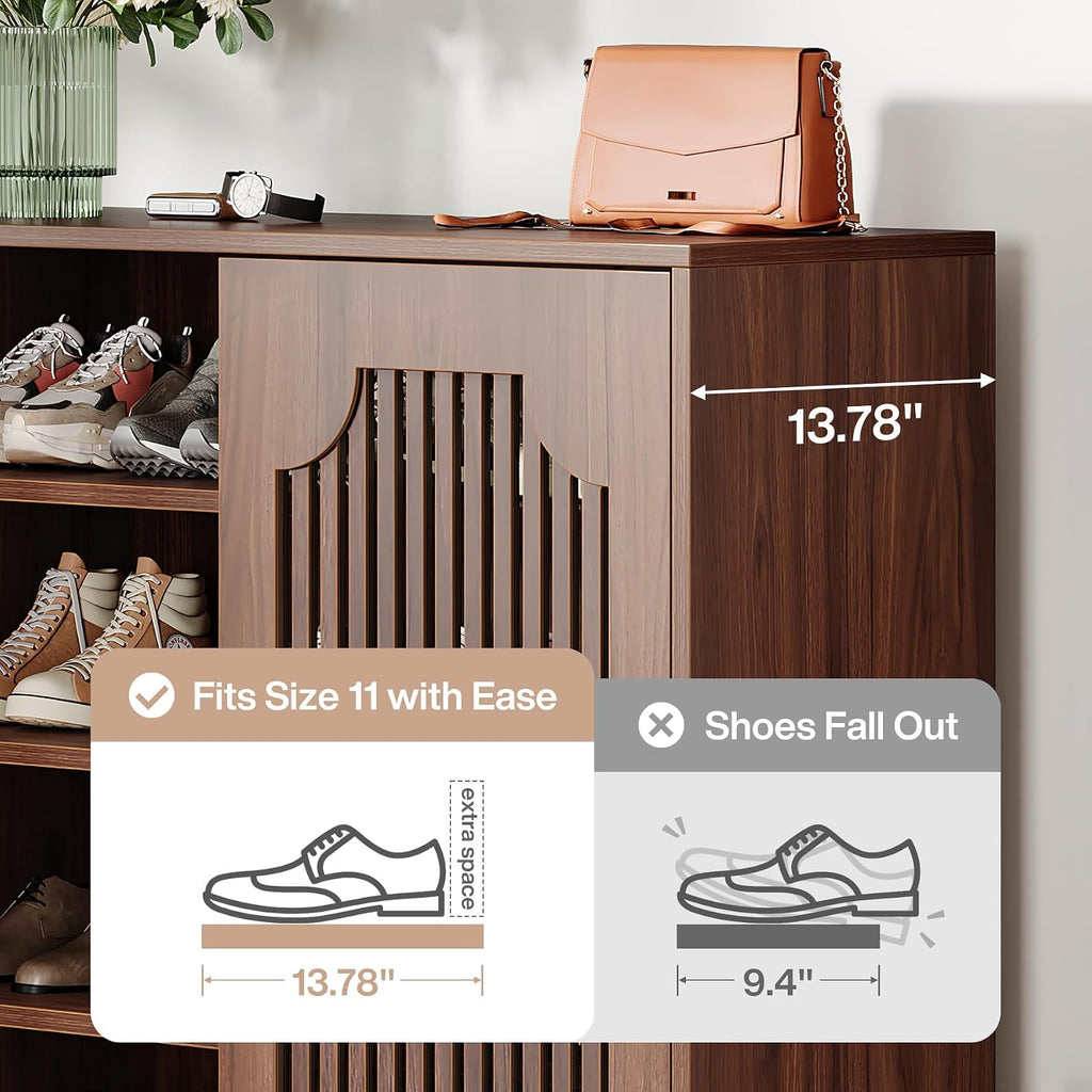 Shoe Cabinet with Doors, 5-Tier Shoe Storage Cabinet with Adjustable Shelves, 20 Pairs Wooden Shoe Rack Organizer