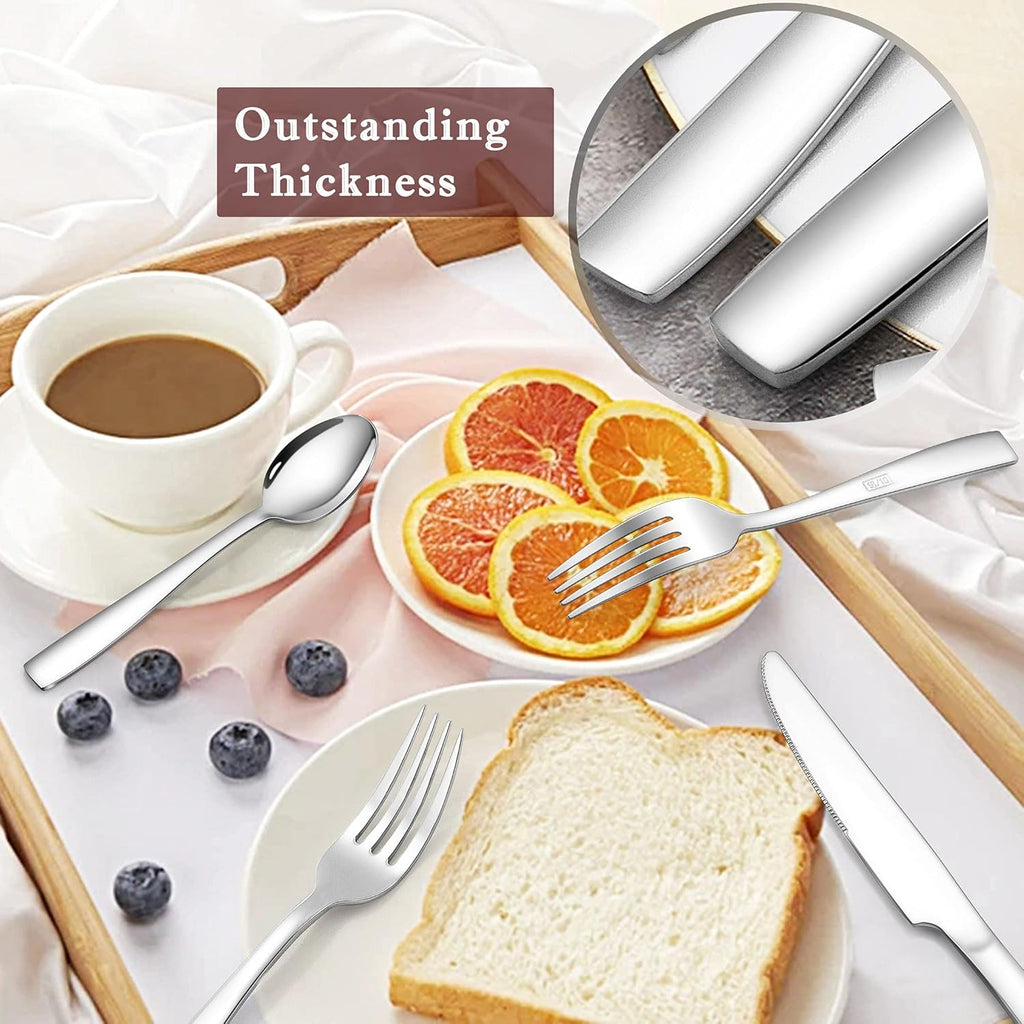 18/10 Stainless Steel Silverware Set, 60-Piece Fancy Flatware Cutlery Set for 12, Modern Eating Utensils Tableware