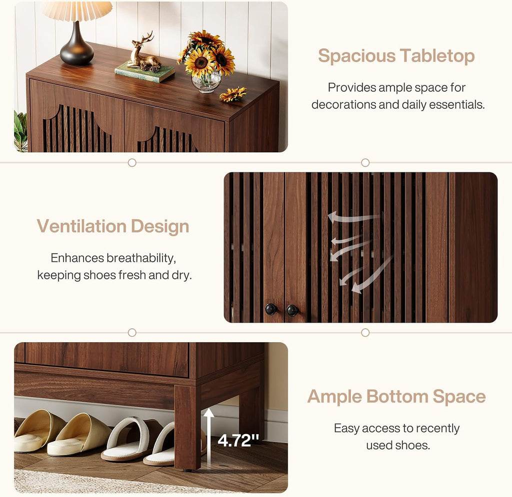 Shoe Cabinet with Doors, 5-Tier Shoe Storage Cabinet with Adjustable Shelves, 20 Pairs Wooden Shoe Rack Organizer