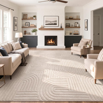 Soft Cozy Fluffy Arch Pattern High-Low Pile Area Rugs Large Non Slip Washable Modern Geometric Rug