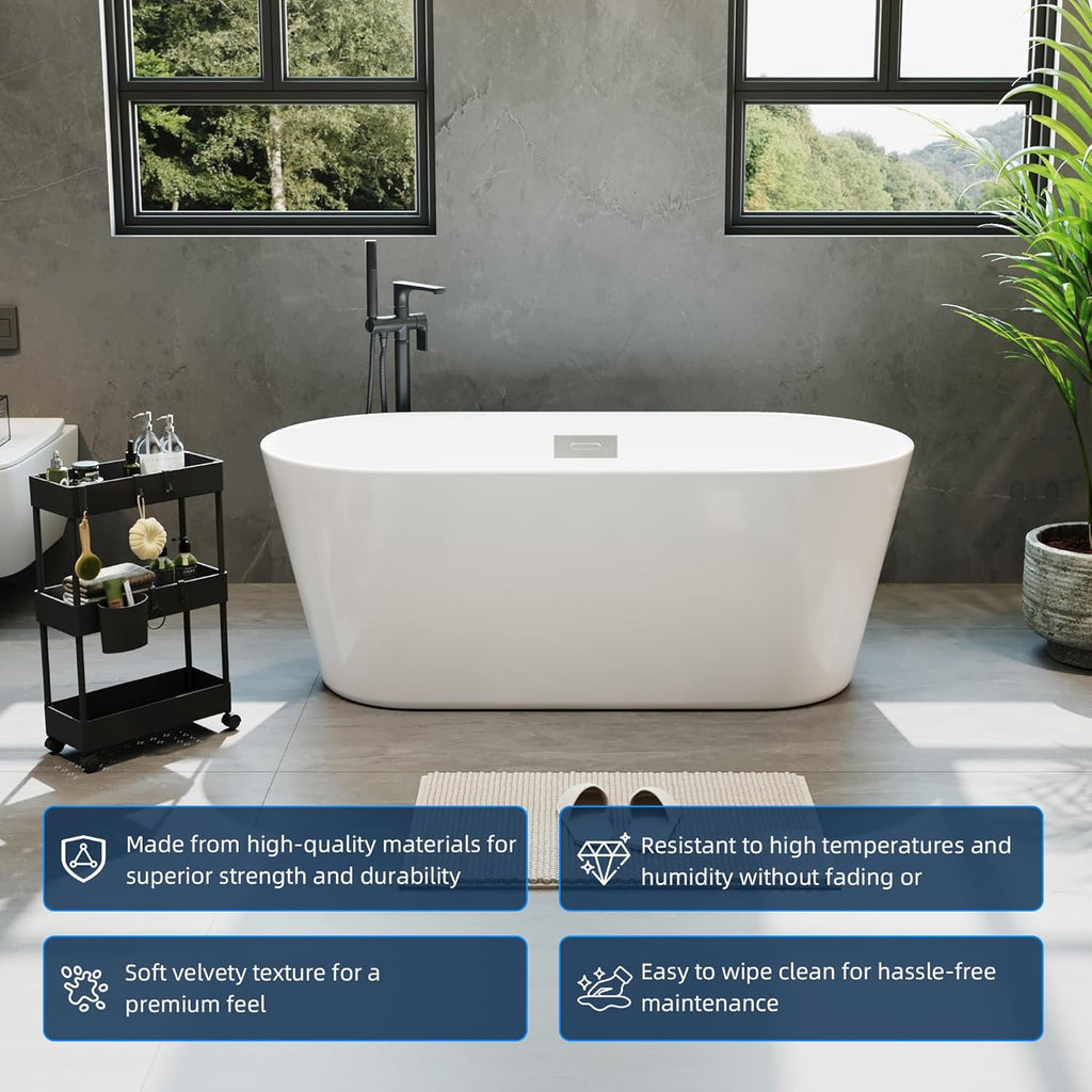 67" Acrylic Freestanding Bathtub, Deep Soaking Tub with Non-Slip Base, cUPC Certified Free Standing Tub, Chrome Drain