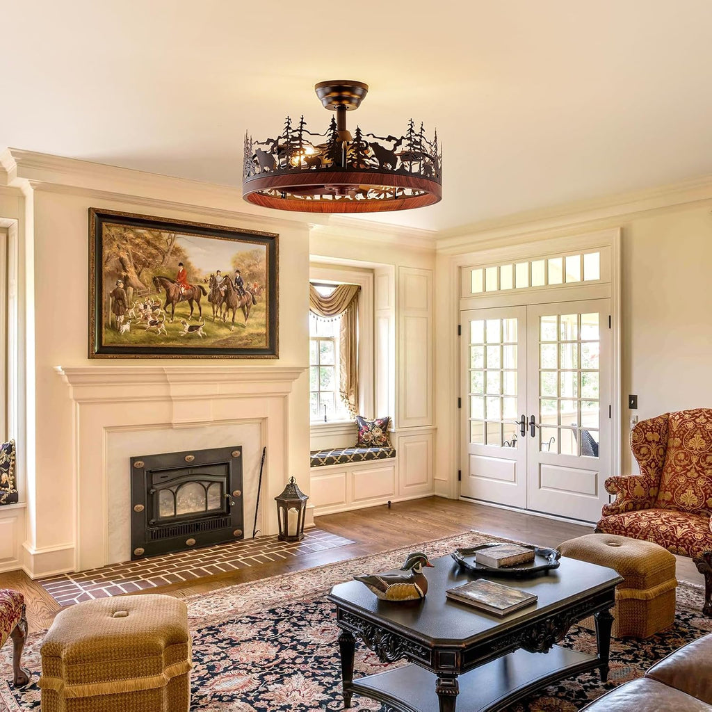 21 Inch Flush Mount Farmhouse Ceiling Fan with Light and Remote