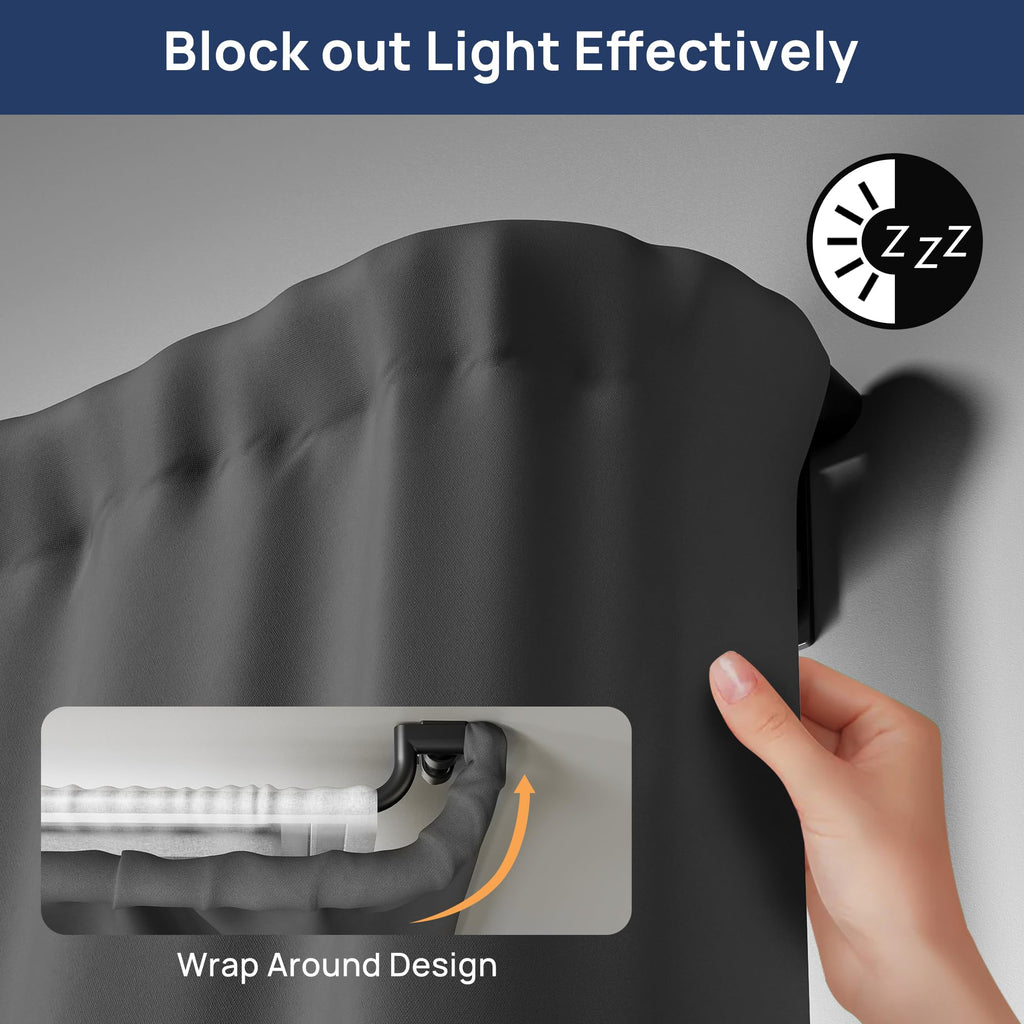 72-144" Double Curtain Rod for Blackout, Quick Release, Black