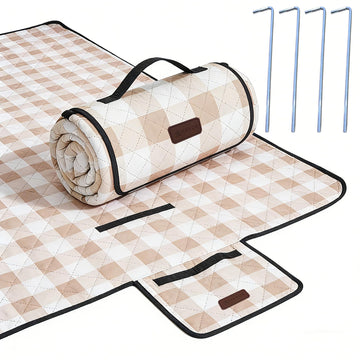 Outdoor Picnic Blanket, Extra Large, 80''x80'' Waterproof Foldable Blankets Gingham Picnic Mat for Beach, Camping