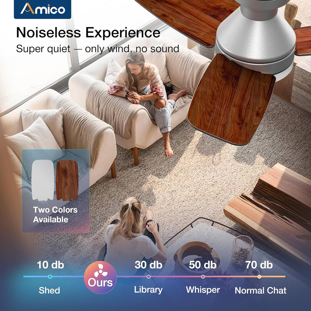 Ceiling Fans with Lights, 30 Inch Low Profile Ceiling Fan with Light and Remote Control, Flush Mount, Reversible, 3CCT, Dimmable, Noiseless, Silver Ceiling Fan for Bedroom, Indoor/Outdoor Use
