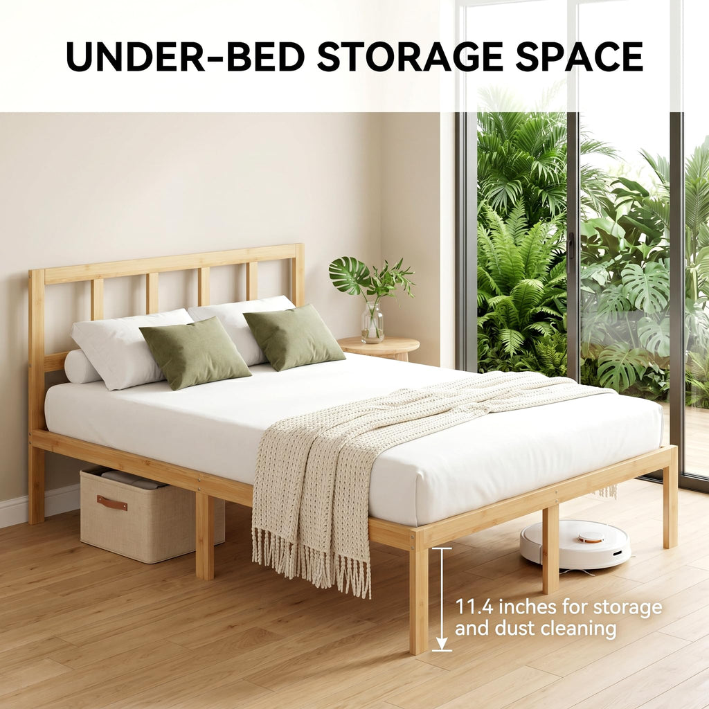 14 Inch Bamboo Bed Frame Solid Wood Platform BedFrame