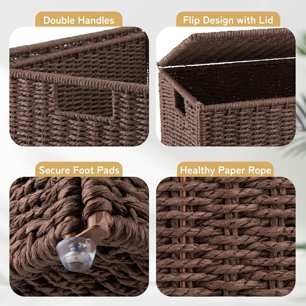 Laundry Hamper with Lid, 90L(23.8 Gal) Large Wicker Laundry Basket , Handwoven Paper Rope Clothes Hamper with