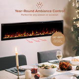 Modern Ember Aerus 72 Inch Smart Linear Electric Fireplace | Recessed in-Wall or Wall-Mount | LED Multiple Flame
