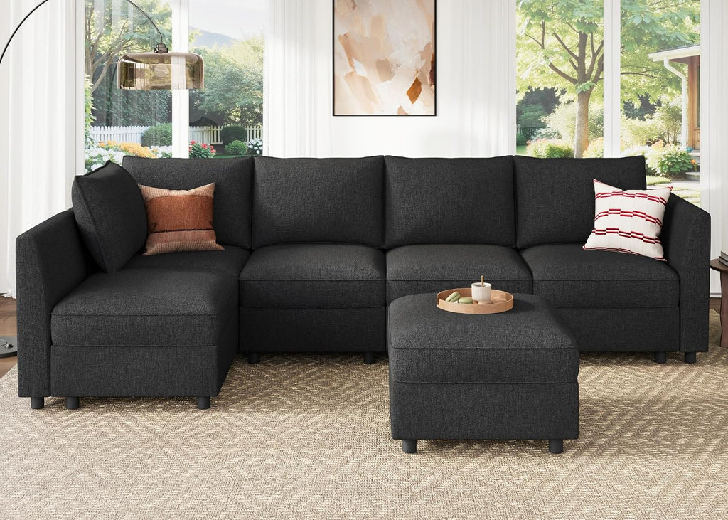 Modular Sectional Couch L Shaped Sectional Sofa with Storage, Convertible Couches - Linen Grey
