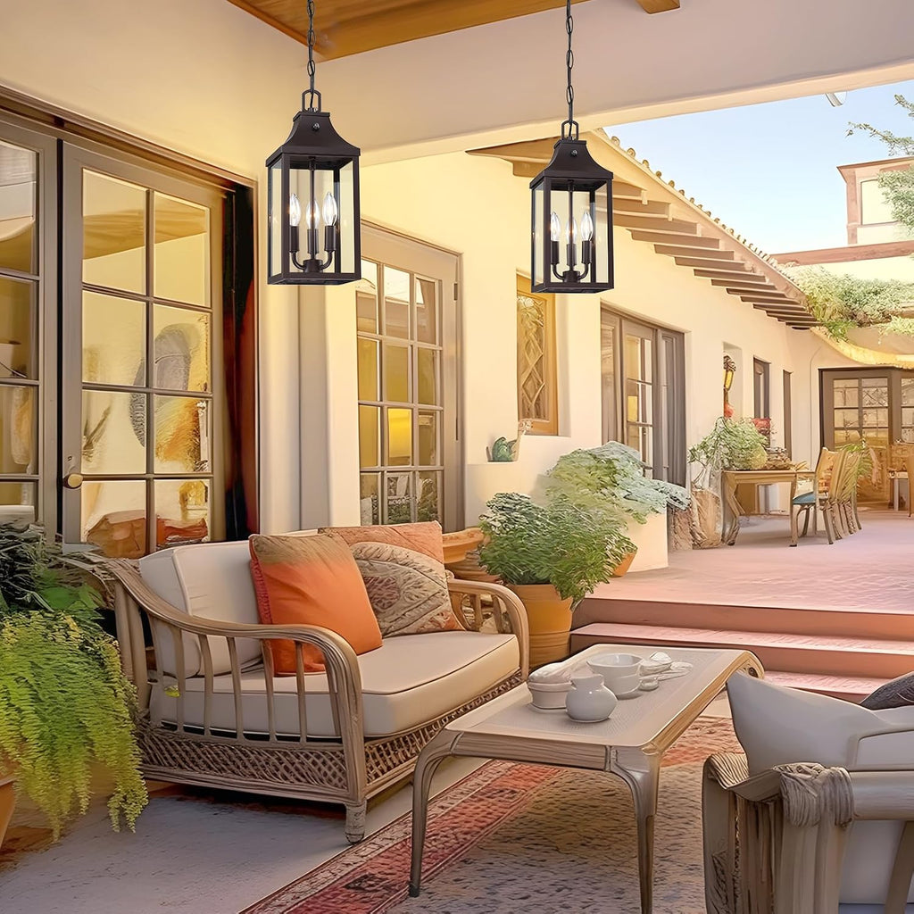 15.5'' Large Outdoor Pendant Light Fixtures 3-Light, Dusk to Dawn Exterior Hanging Lantern Porch Light Adjustable