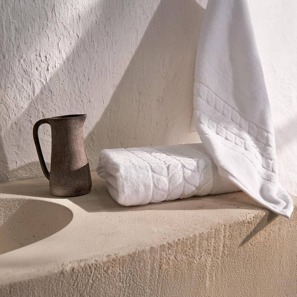 Organic Turkish Cotton Bath Towels, Hand Towels - Premium Jacquard Collection, Certified Organic Cotton Towel Set