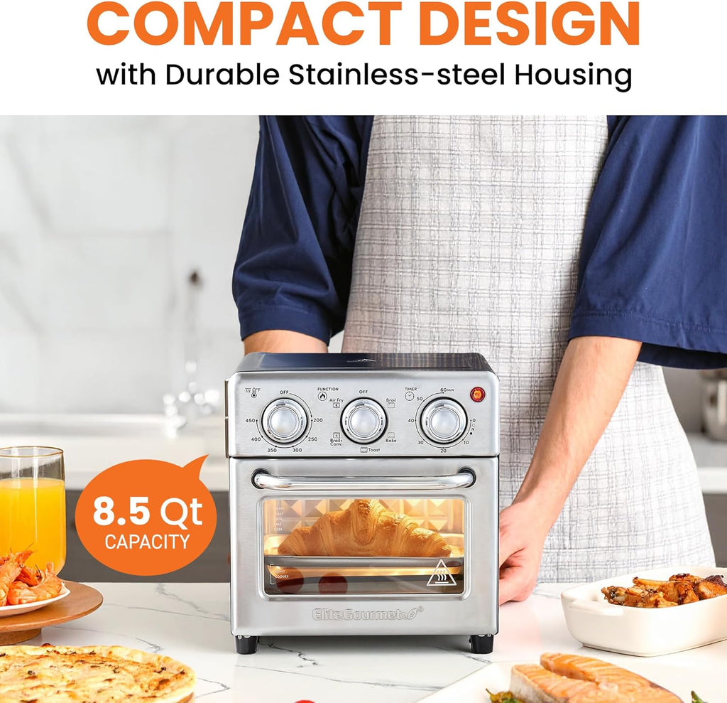 Compact 8.5Qt Air Fryer Oven - Mini Countertop Air Fryer with Adjustable Time & Temperature Controls, 800W, Includes
