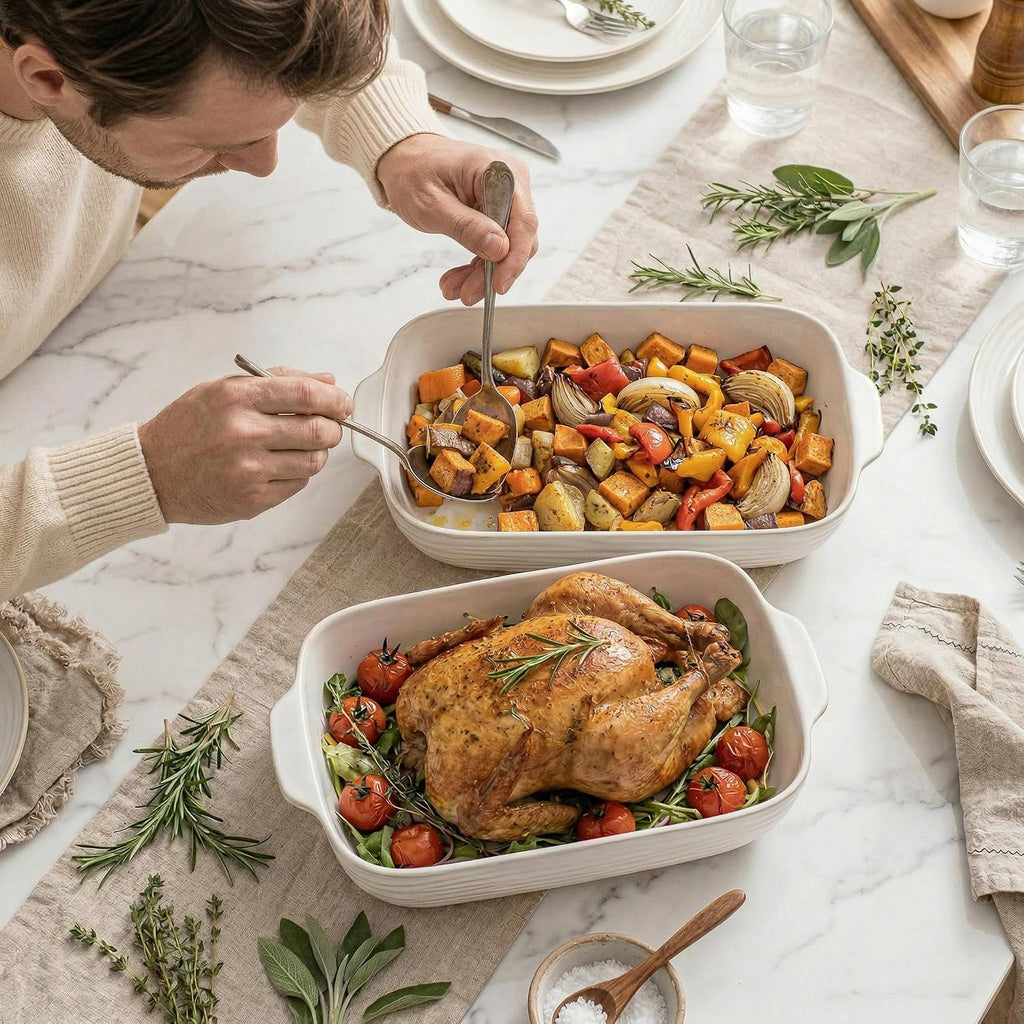 Dish for Oven, Ceramic Casserole Dishes Set for 3, Rectangular Lasagna Pan Deep, Pans with Handle, 12.9"/10.8"/8.4"