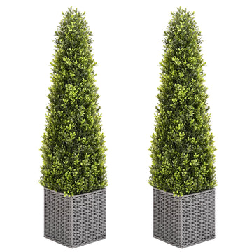 48 Inch Artificial Boxwood Topiary Tree 2 Pack, Two 4FT Potted Boxwood Tree Cone Topiary Artificial Plant Shrub for