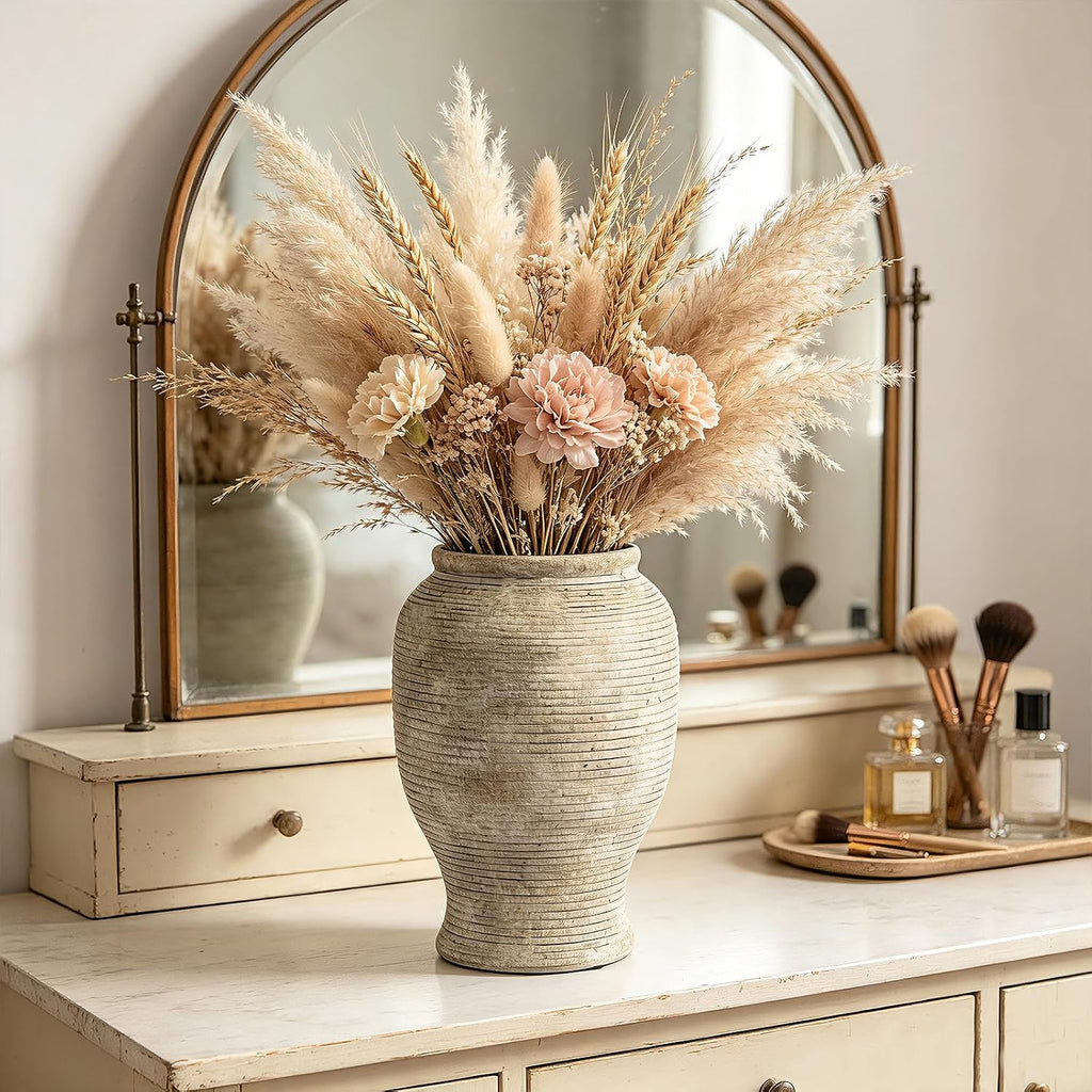 9 Inch Ceramic Flower Vase - Rustic Farmhouse Pottery Vase | Decorative Vases