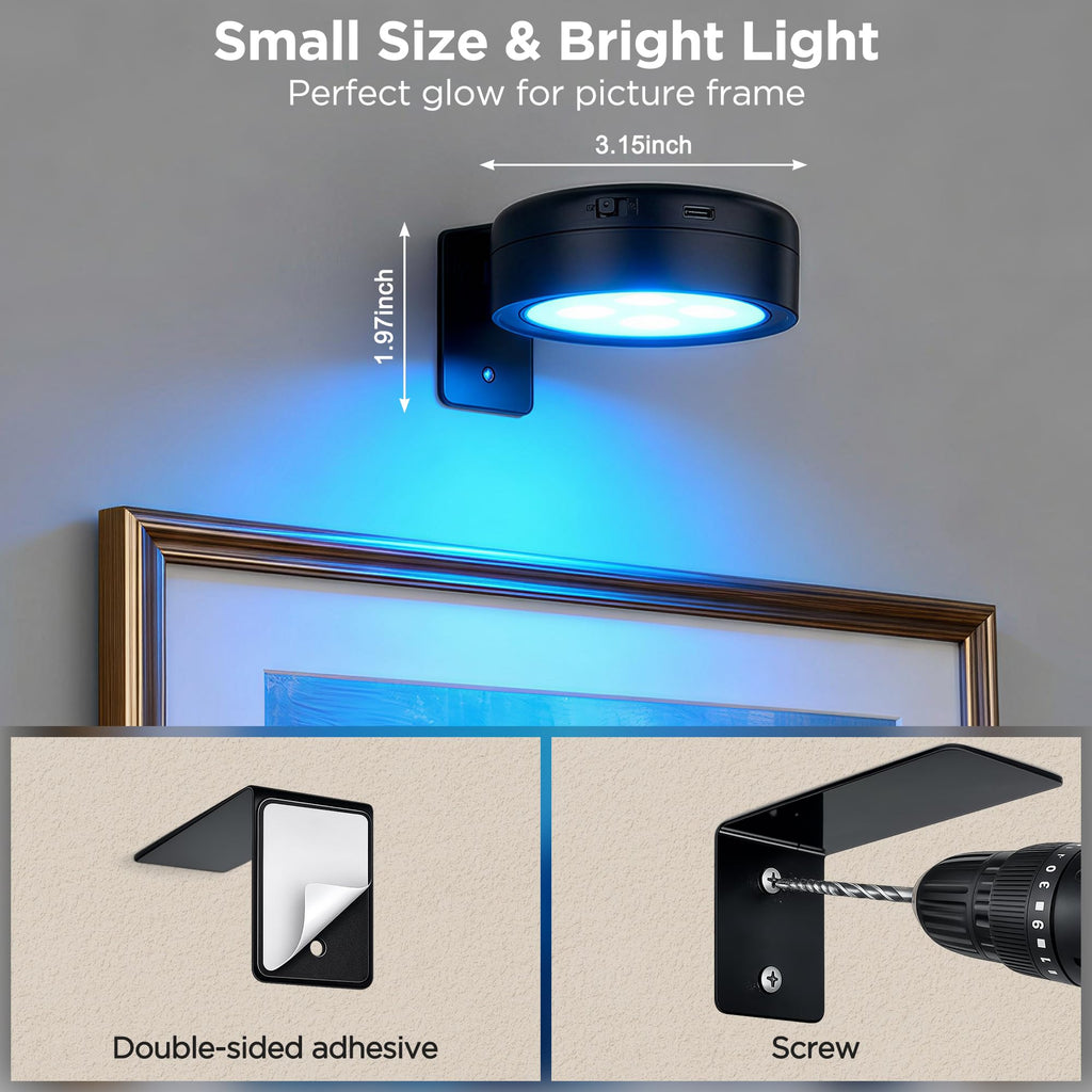 Picture Lights for Wall, Rechargeable Wireless Poster Lights, Black