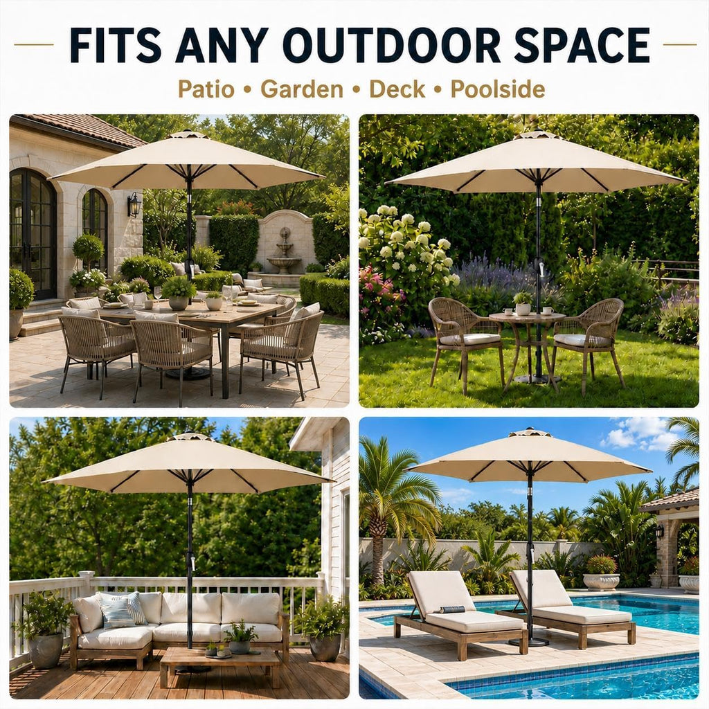 9FT Outdoor Patio Umbrella, Outdoor Table Umbrella with Push Button Tilt and Crank, Yard Sun Shade