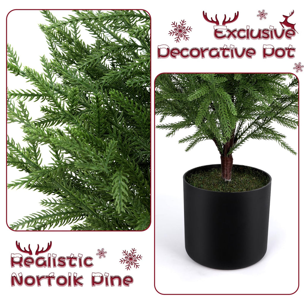 4FT Prelit Norfolk Pine Christmas Tree Real Touch Artificial Cedar Tree with 80LED Lights & 8-Function Plug-in Potted