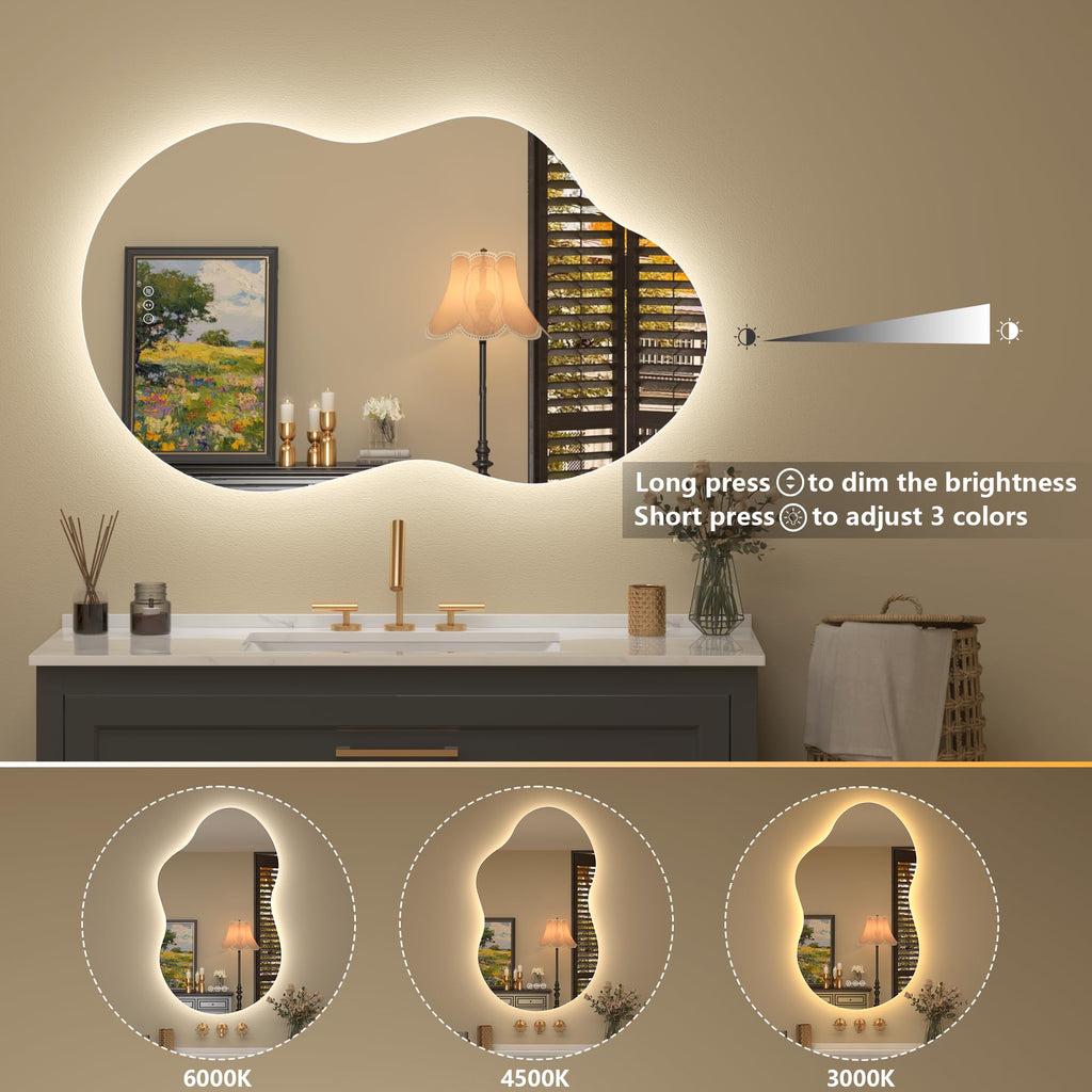 48x26 Inch Irregular LED Backlit Bathroom Mirror