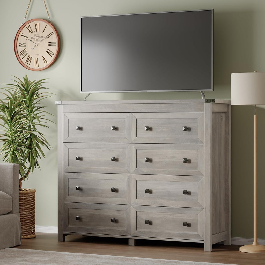 Tall 8-Drawer Dresser, Modern Wooden Storage Chest of Drawers, Dresser TV Stand, Wood Drawer Organizer with Metal