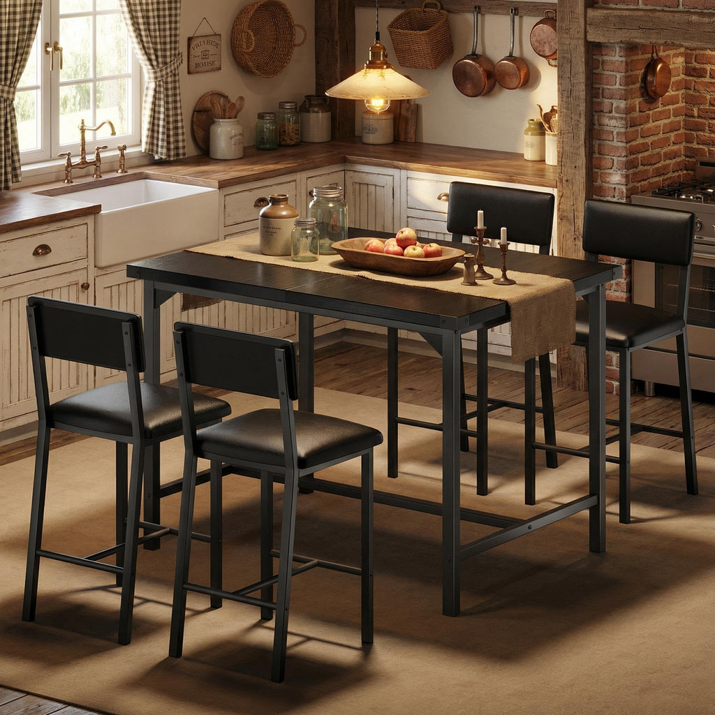 Dining Table Set for 4 w/Corner Protecto, Dining Room Table Set with Footrest & Backrest, Counter Height Table with 4