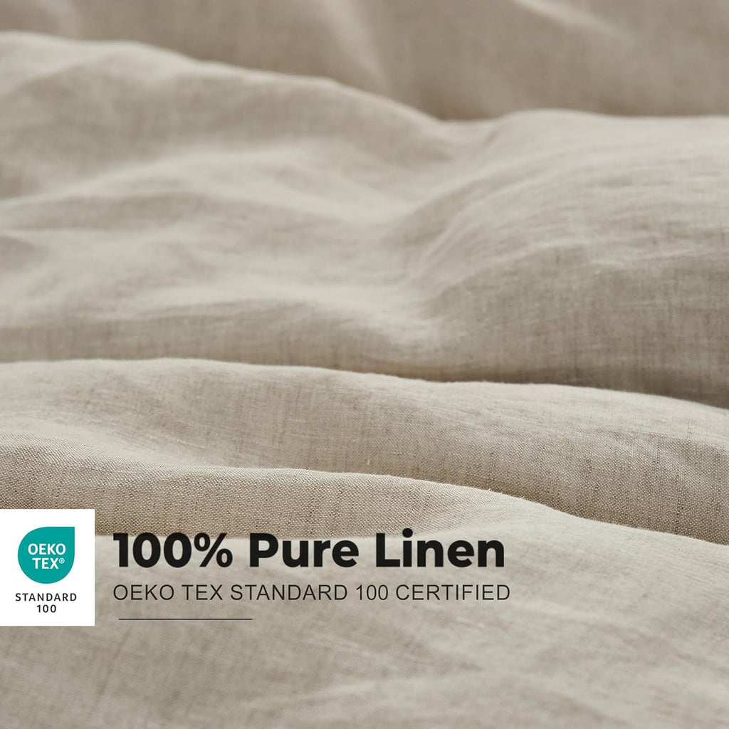 100% French Linen Duvet Cover Set with Embroidered,3 Pcs Washed Soft Farmhouse Bedding Set with Button Closure,1 - Set of 3