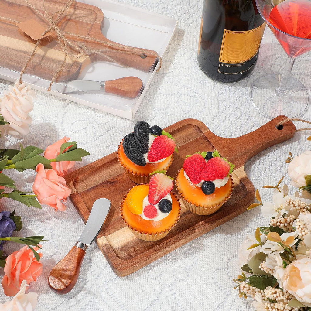 12 Set Acacia Wood Charcuterie Board with Knife Wooden Serving Tray with Groove Acacia Wood Cutting Board with Gift