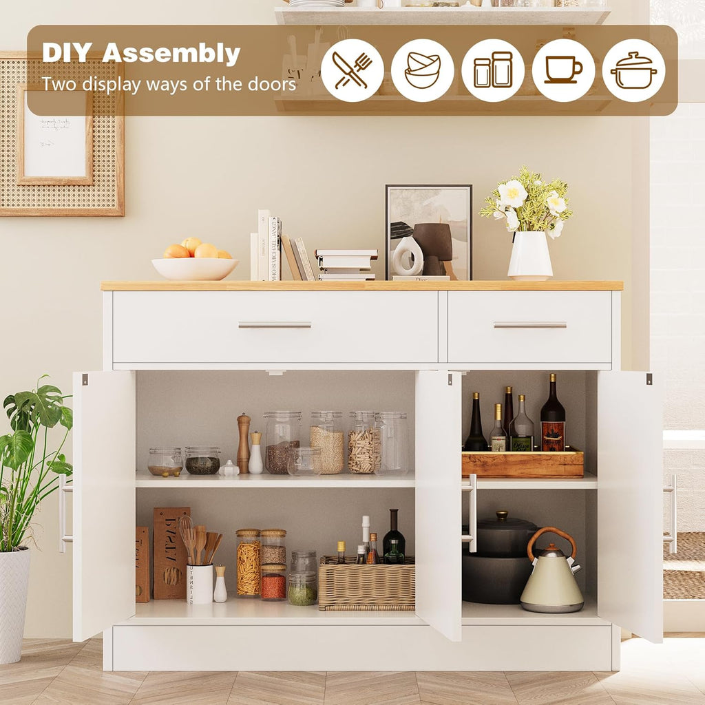 43” Sideboard Buffet Cabinet with Storage, Farmhouse Coffee Bar with Drawers and Shelves