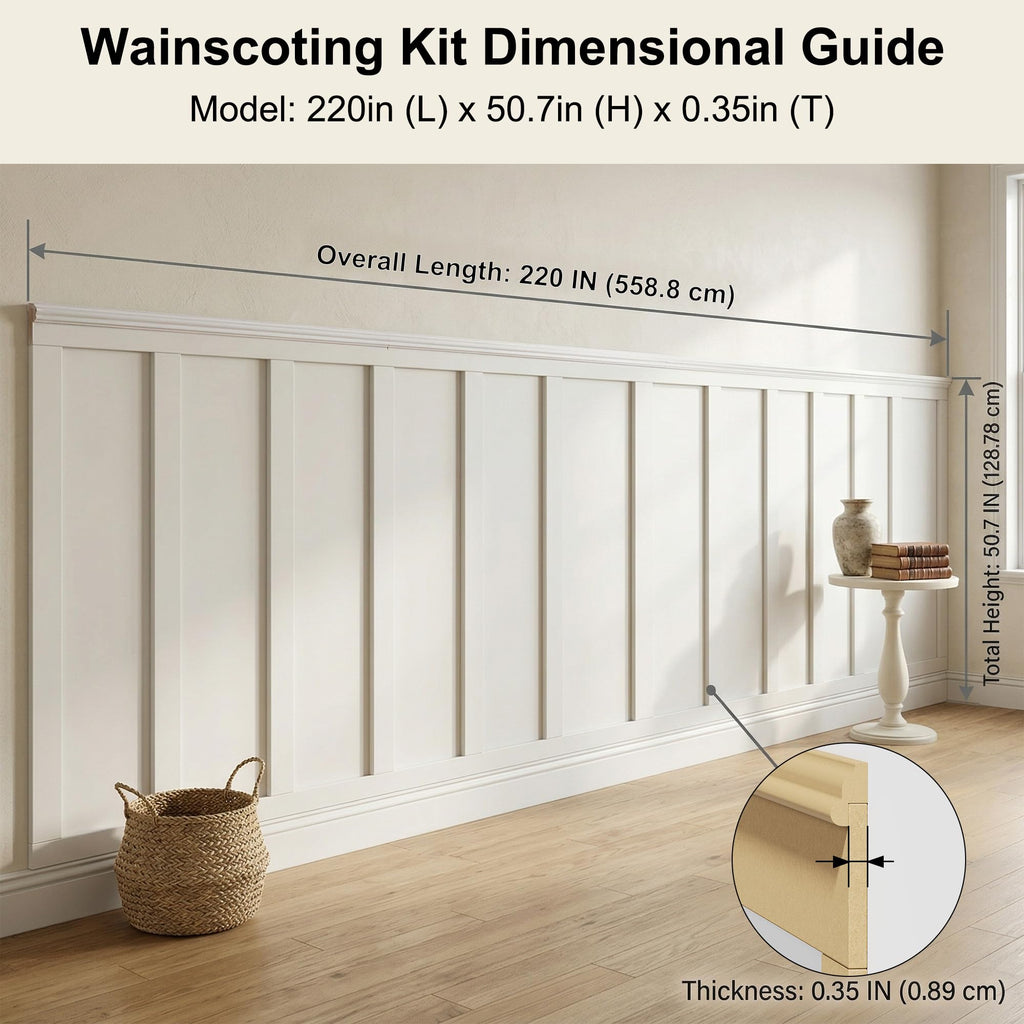 220"x51" Premade Board and Batten Wainscoting Kit MDF