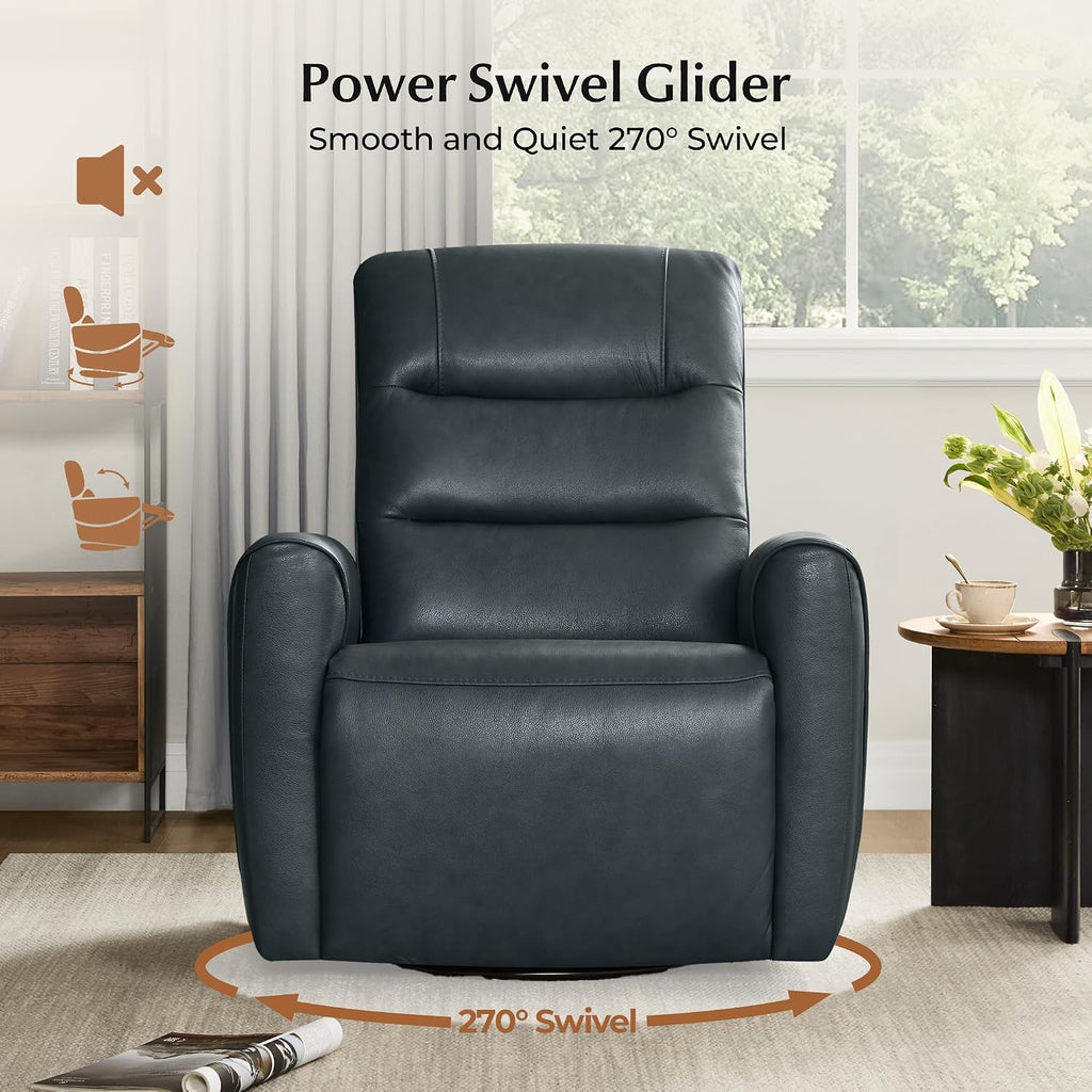 Power Recliner Chair Swivel Glider, FSC Certified Upholstered Genuine Leather Recliner Chair for Adults, Adjustable