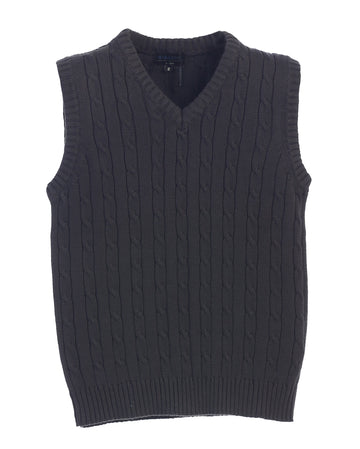 Boys 100% Cotton Cable Knit V-Neck Sweater Vest, Charcoal