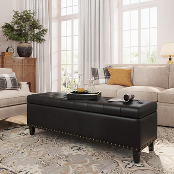 51 Inch Storage Ottoman Bench,Large End of Bed Storage Bench | Faux Leather Ottoman with Storage,30