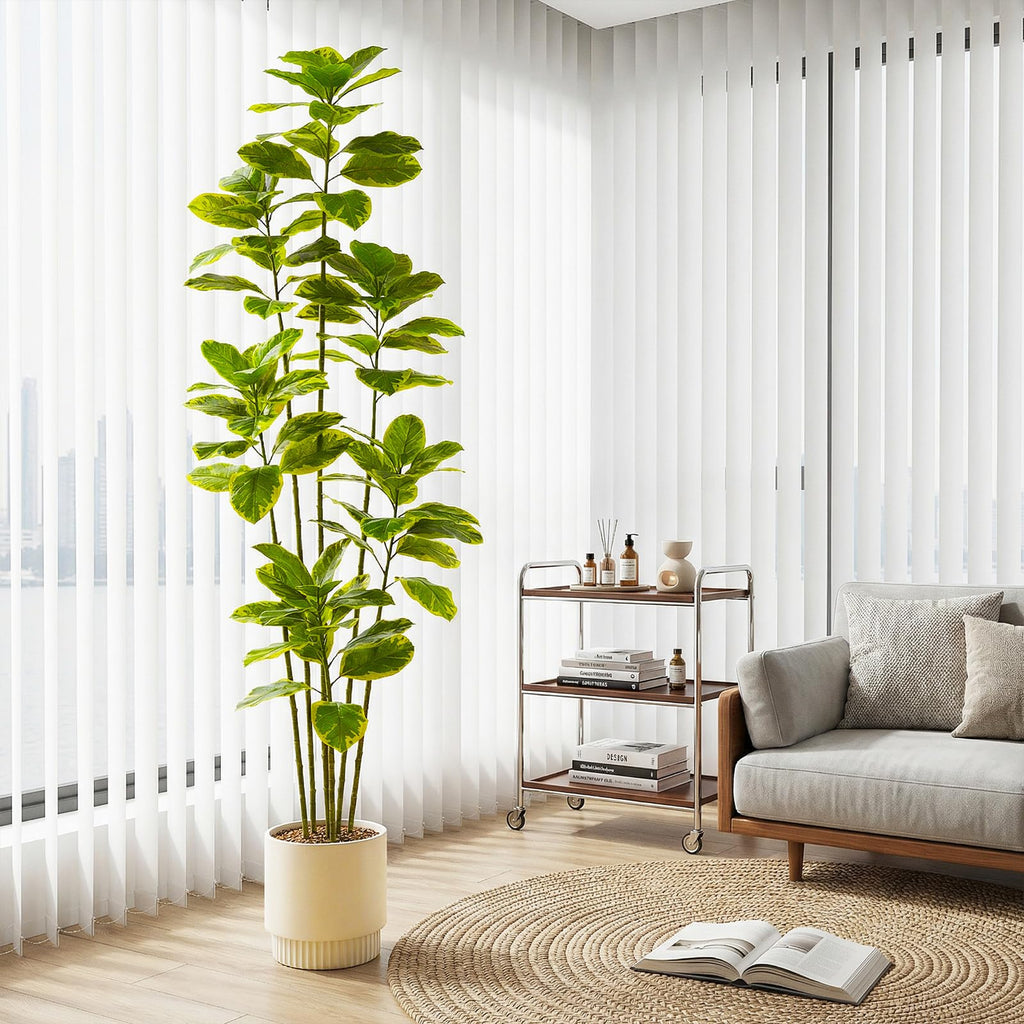 Artificial Ficus Tree 7FT, Tall Fake Plants Indoor in White Pot