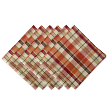 Thanksgiving & Fall Table Decoration Autumn Farmhouse Plaid, Napkin Set, 20x20, Pumpkin Spice Plaid, 6 Count