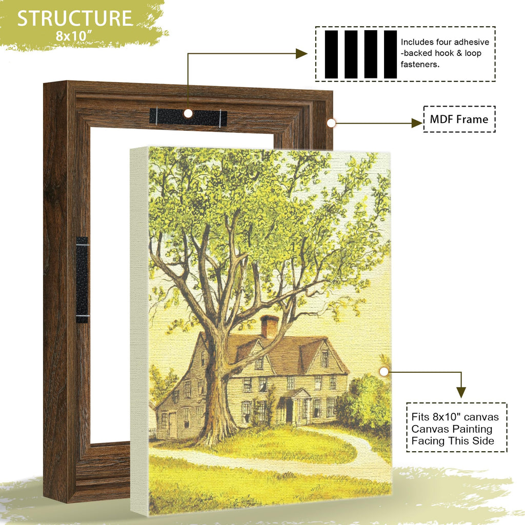 Canvas Floating 8x10 Frame with 0.9" Deep, Brown, With Adhesive