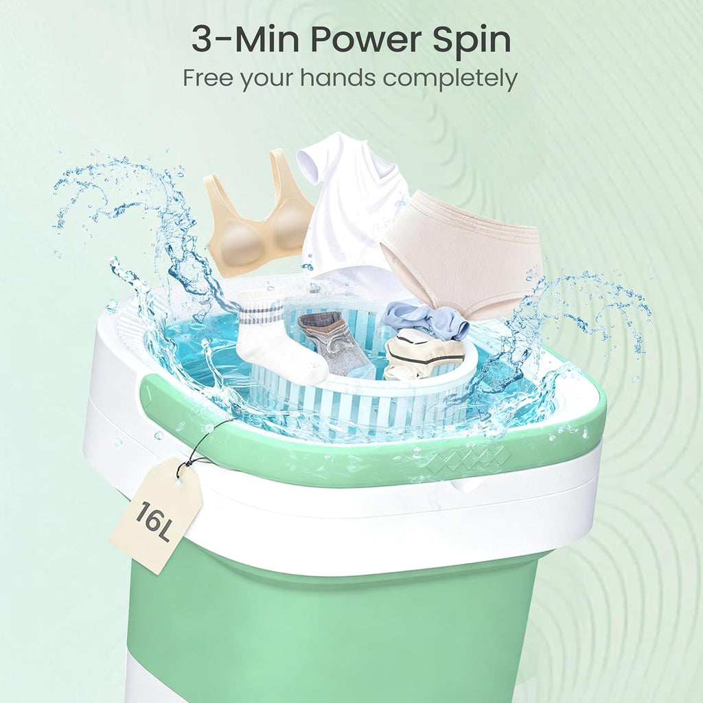 Portable Washing Machine - 16L Mini Foldable Washer with Spin Basket, Deep Cleaning for Small Clothes & 3 Cleaning