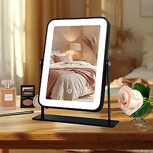 11"X9" Rechargeable Desktop Makeup Mirror with Led Lights, Adjustable Brightness Lighted Vanity Mirror, Tabletop