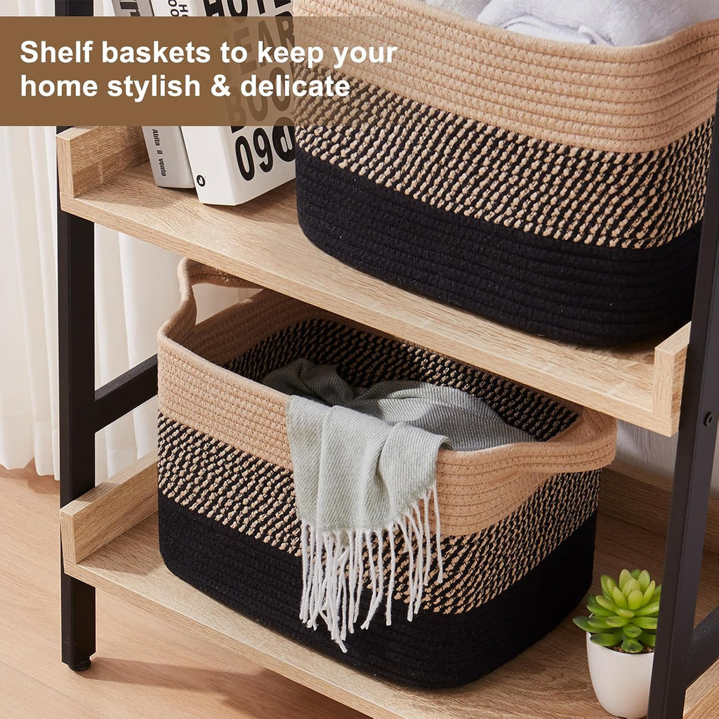 Storage Basket for Organizing, Woven Baskets for Storage, Rectangle Decorative Baskets for Shleves, Closet, Toys